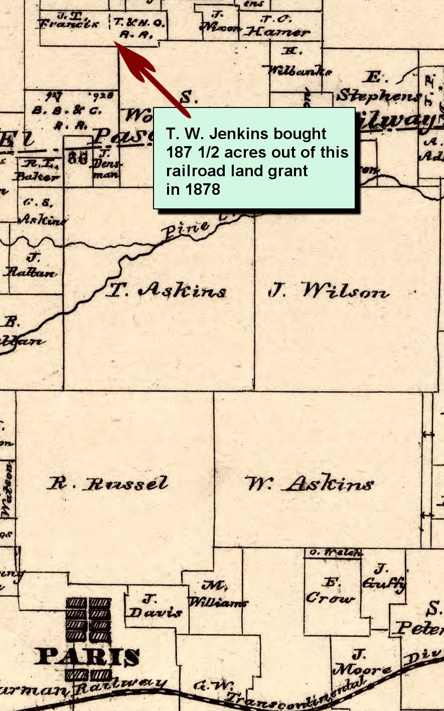 Map showing location of Jenkins farm in Lamar County, Texas